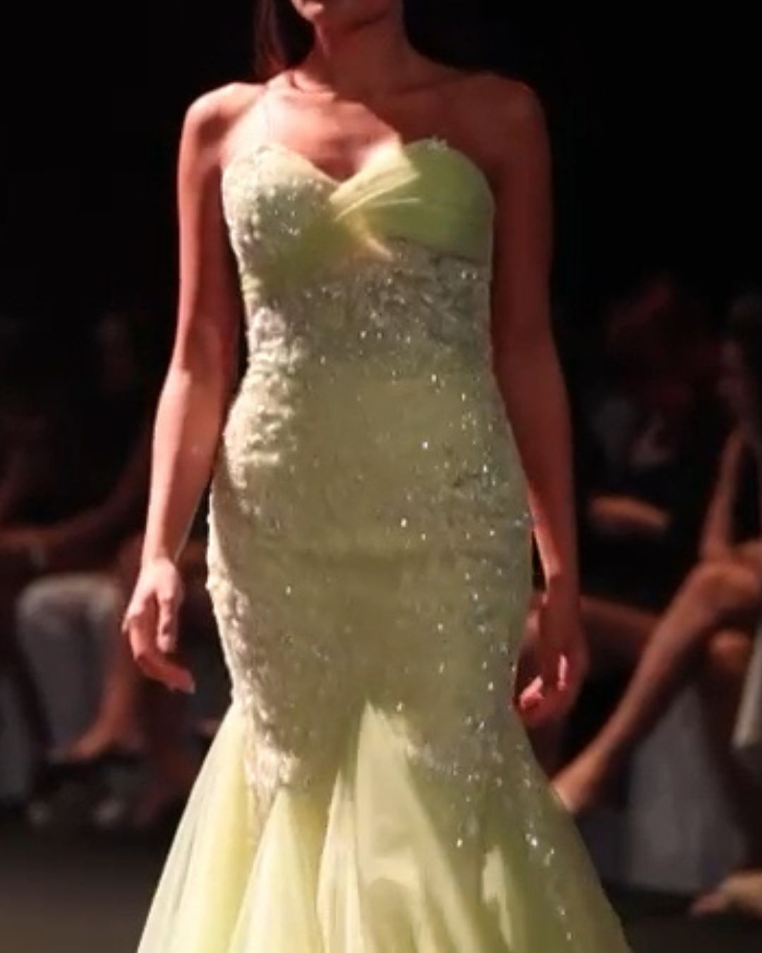 Light green embroidered off shoulder bodycon gown