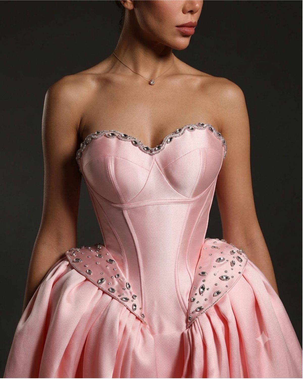 Pink embroidered sweetheart neckline fully gathered ballgown
