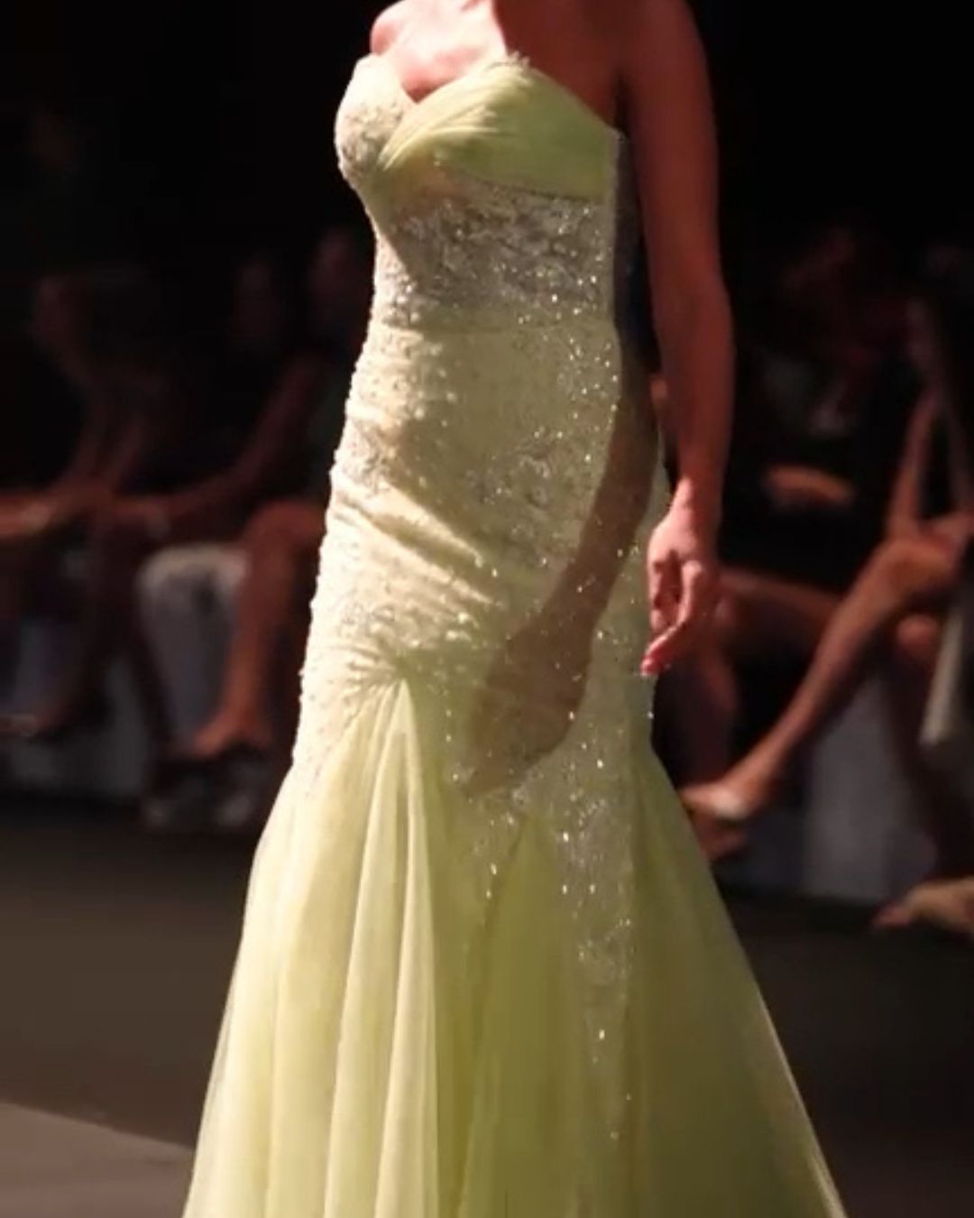 Light green embroidered off shoulder bodycon gown