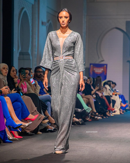 Grey sequence drape bodycon dress