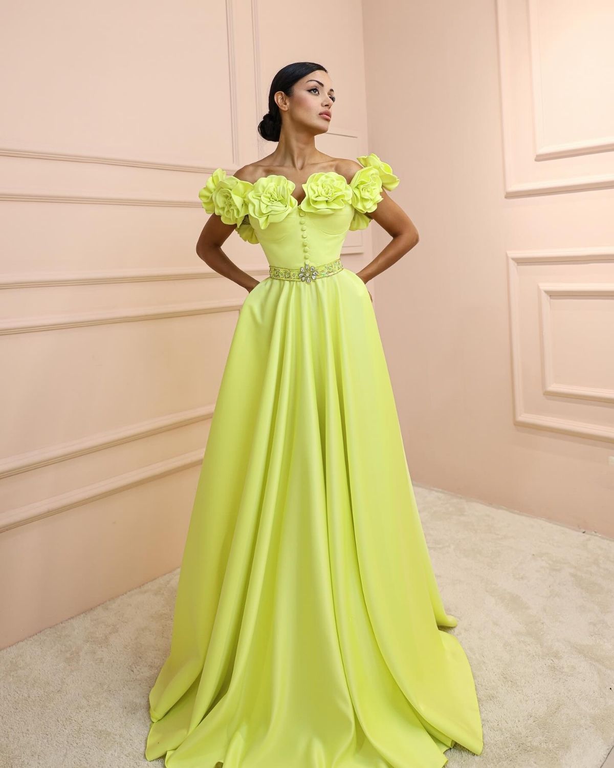Lime Green floral embroidered dress
