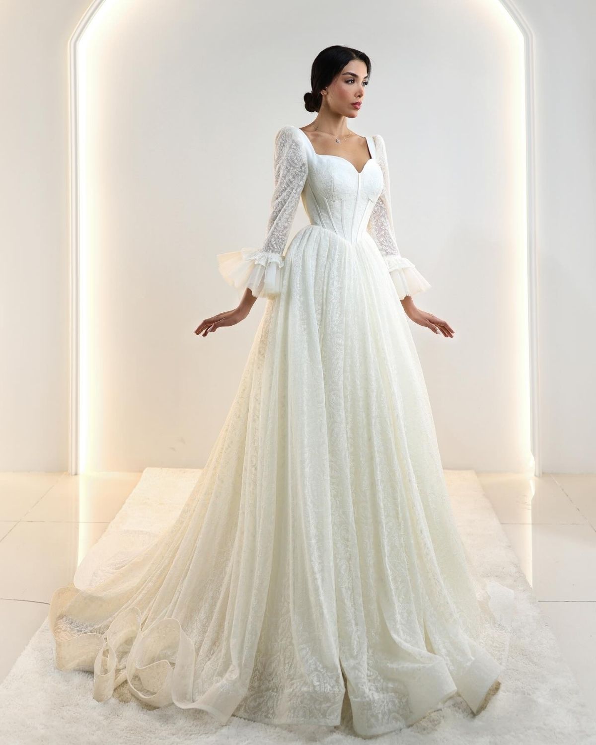 White corset detailed ball gown