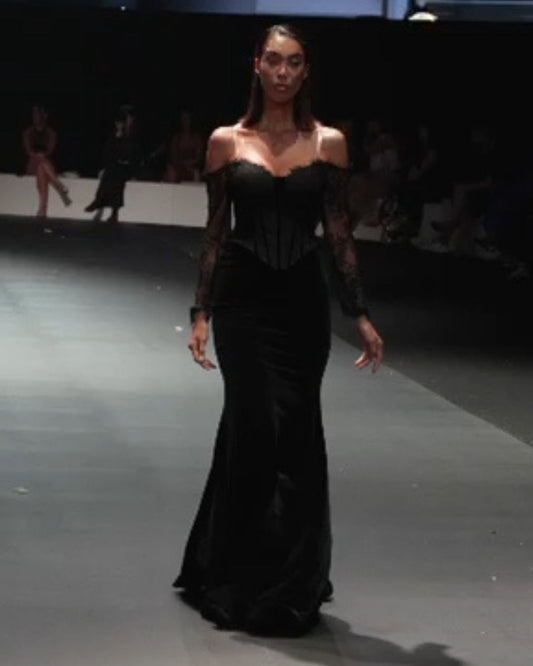 Black off shoulder bodycon gown