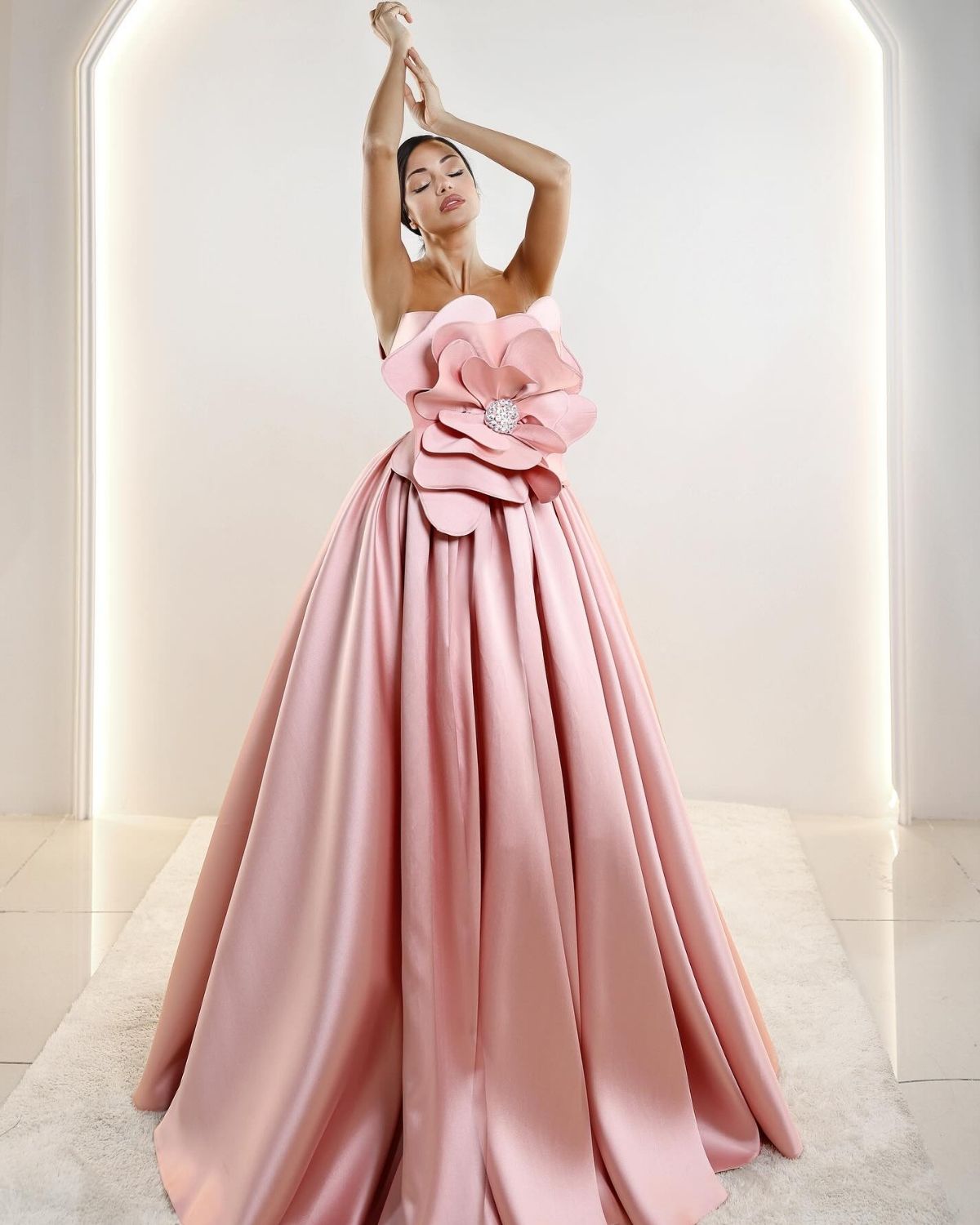 Pink floral off shoulder Gown