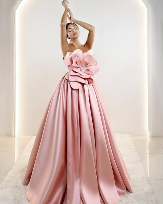 Pink floral off shoulder Gown