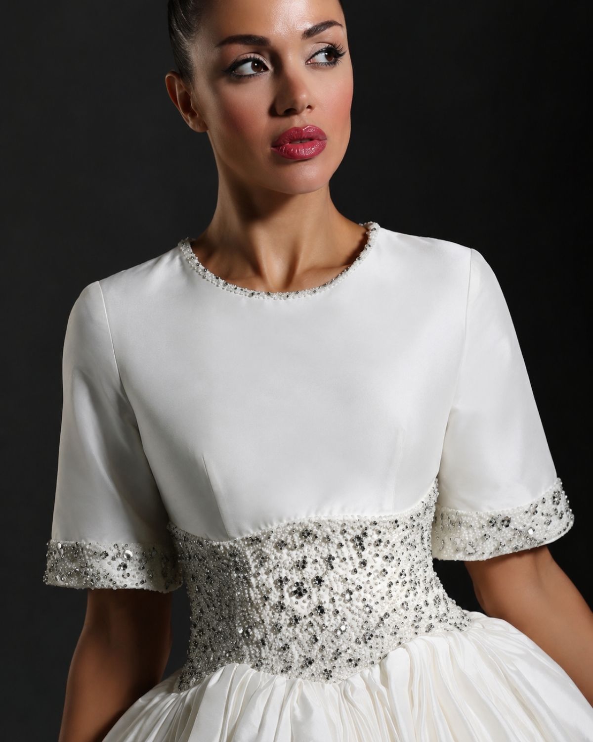 White embroidered waist Ball gown