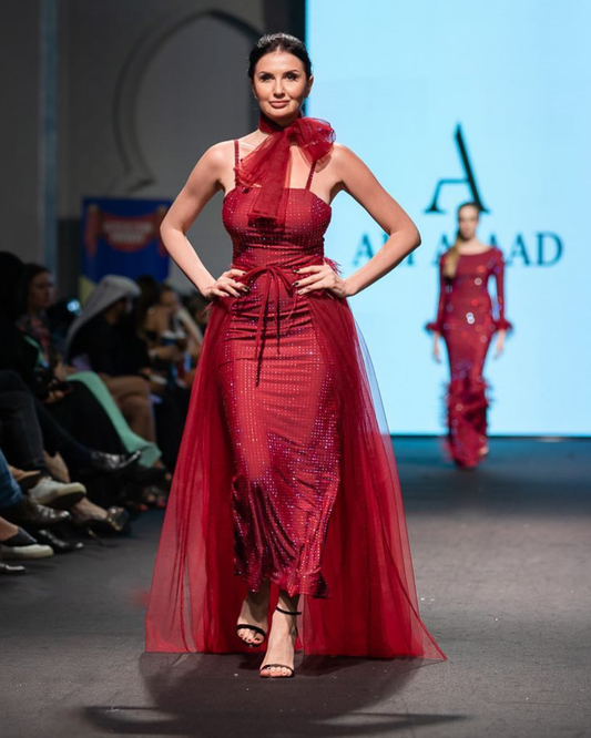 Red Single strap bodycon backtrail gown