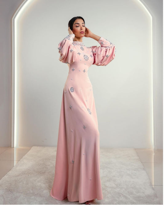 Light Pink embroidered puffed sleeves A-line tunic