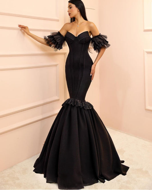 Black off shoulder bodycon mermaid gown