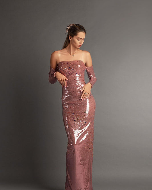 Mauve color sequence bodycon gown