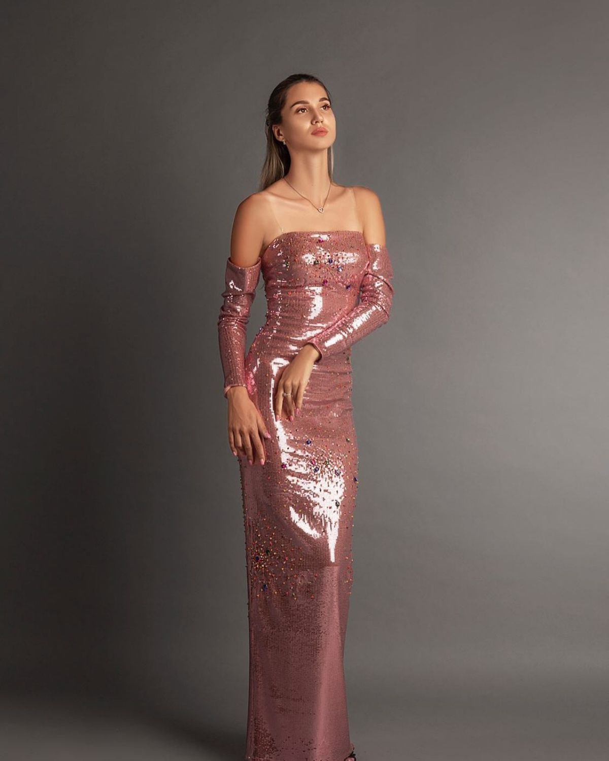 Mauve color sequence bodycon gown