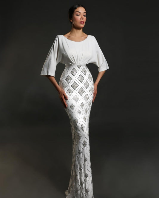 White embroidered bodycon gown