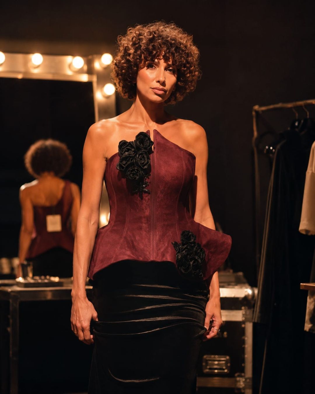 Wine and Black embroidered corset gown