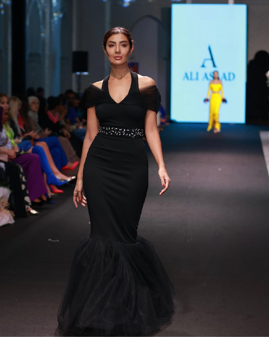 Black halter neck bodycon gown