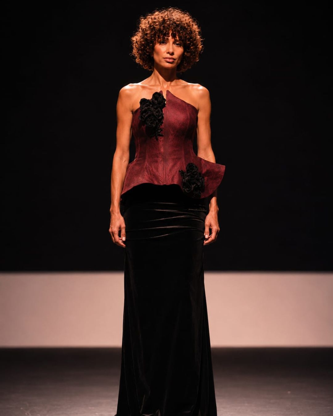 Wine and Black embroidered corset gown