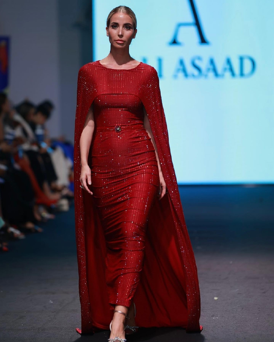 Red cape sleeves flowy gown