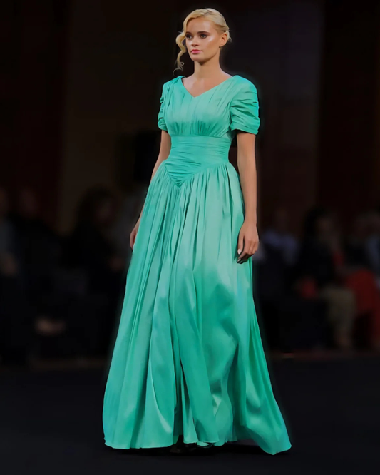Sky Blue pleated gathered gown