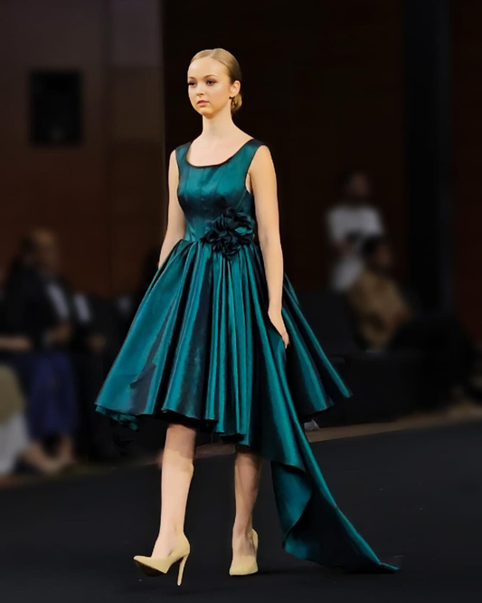 Peacock Blue gathered short dress