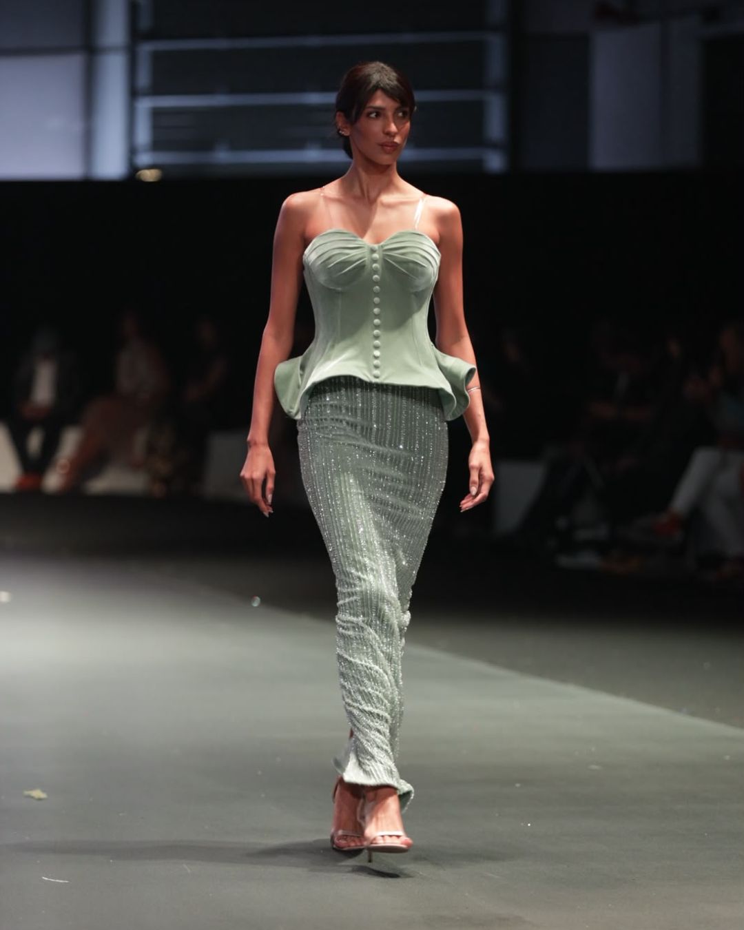 Feroze blue corset peplum with bodycon skirt set