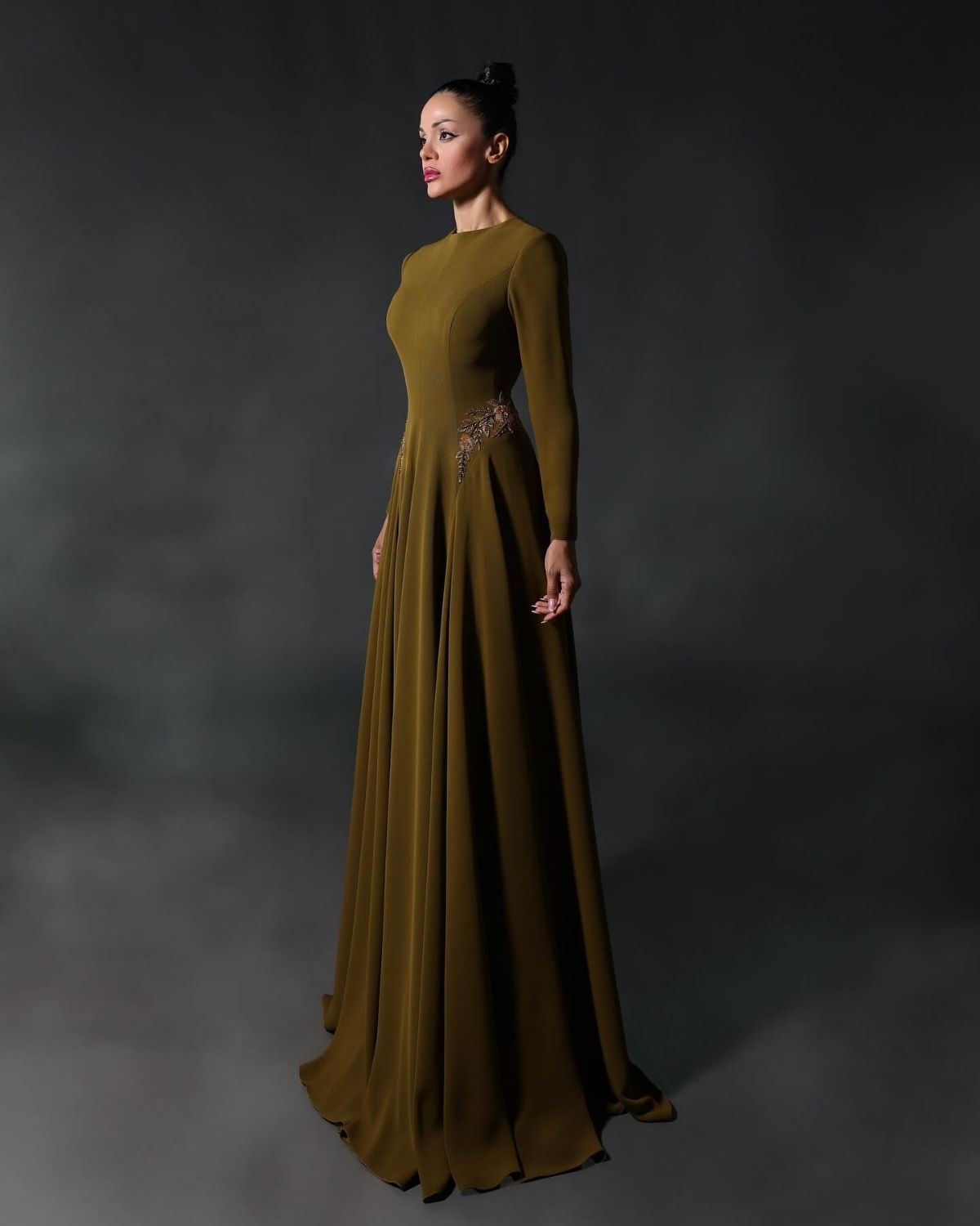 Mehendi Green embroidered A line dress