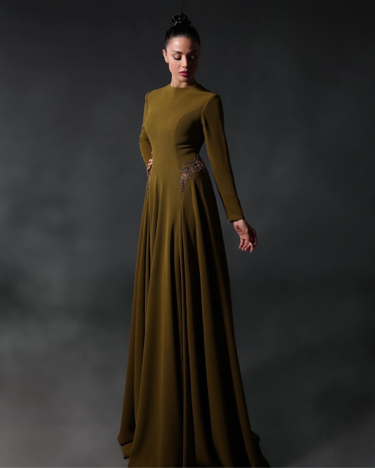 Mehendi Green embroidered A line dress
