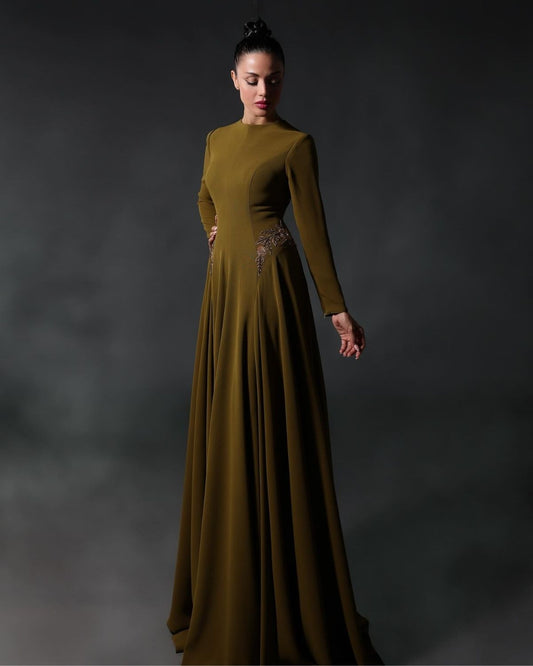 Mehendi Green embroidered A line dress