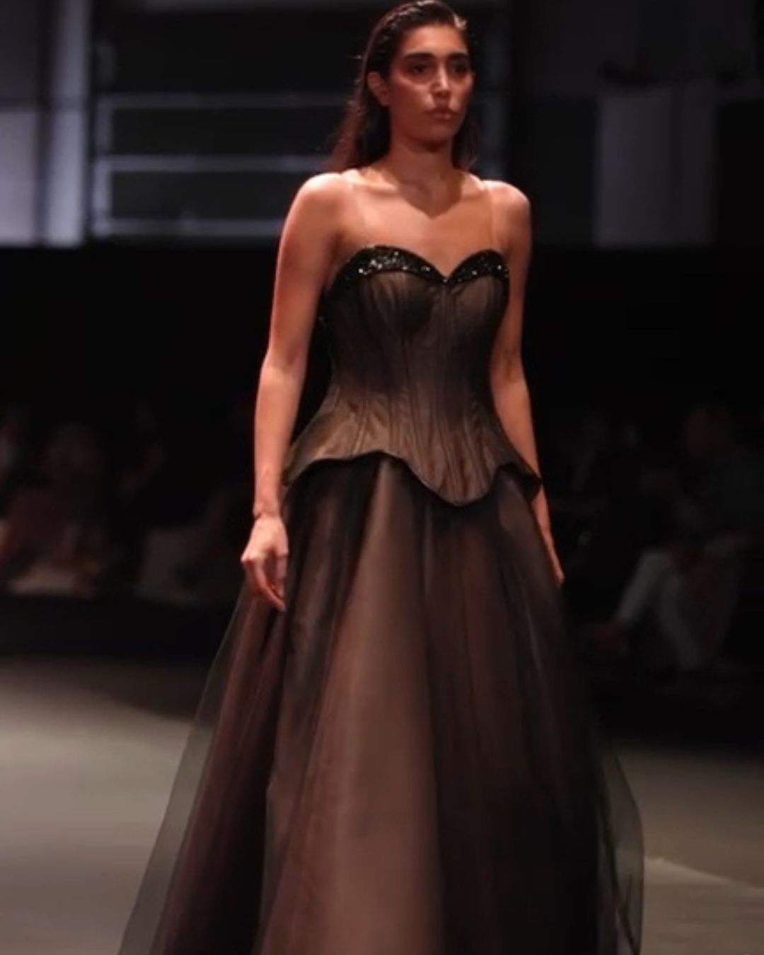 Dark brown and black Corset and gathered skirt set