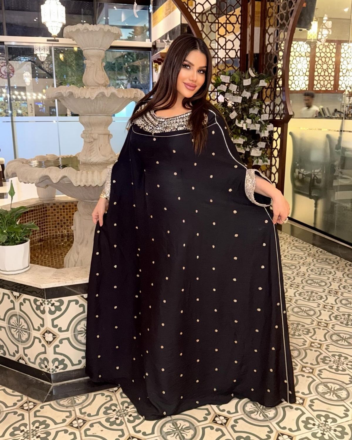 Zoubaida Almzwaq in black embroidered Kaftan