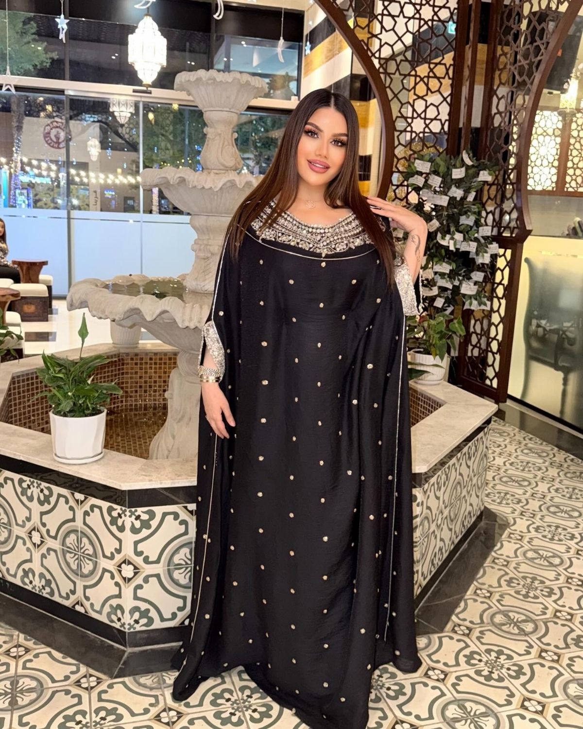 Zoubaida Almzwaq in black embroidered Kaftan