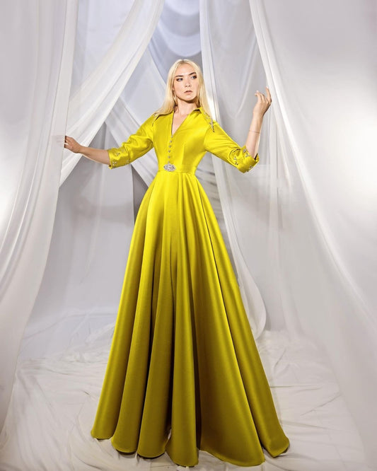 Neon Yellow embroidered A line ballgown