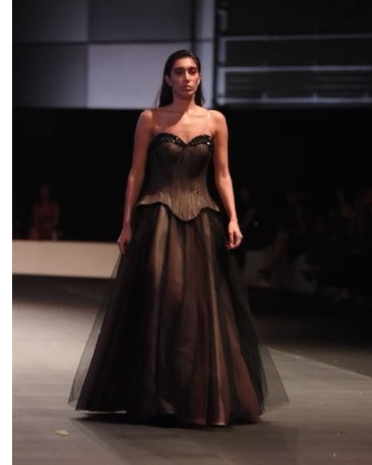 Dark brown and black Corset and gathered skirt set