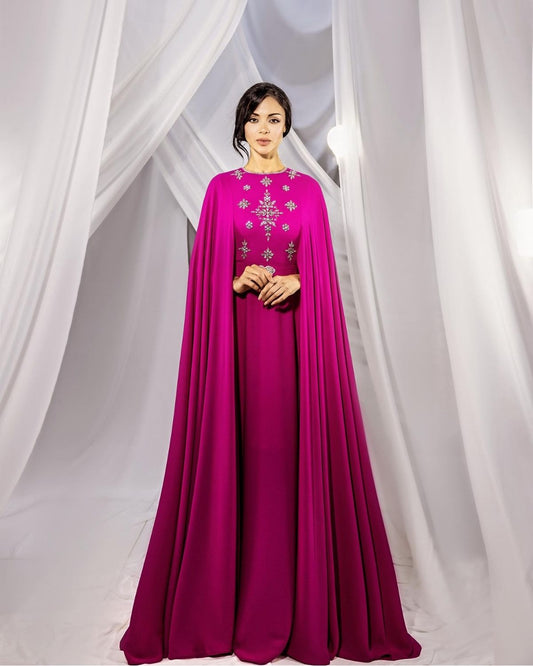Hot Pink embroidered cape gown