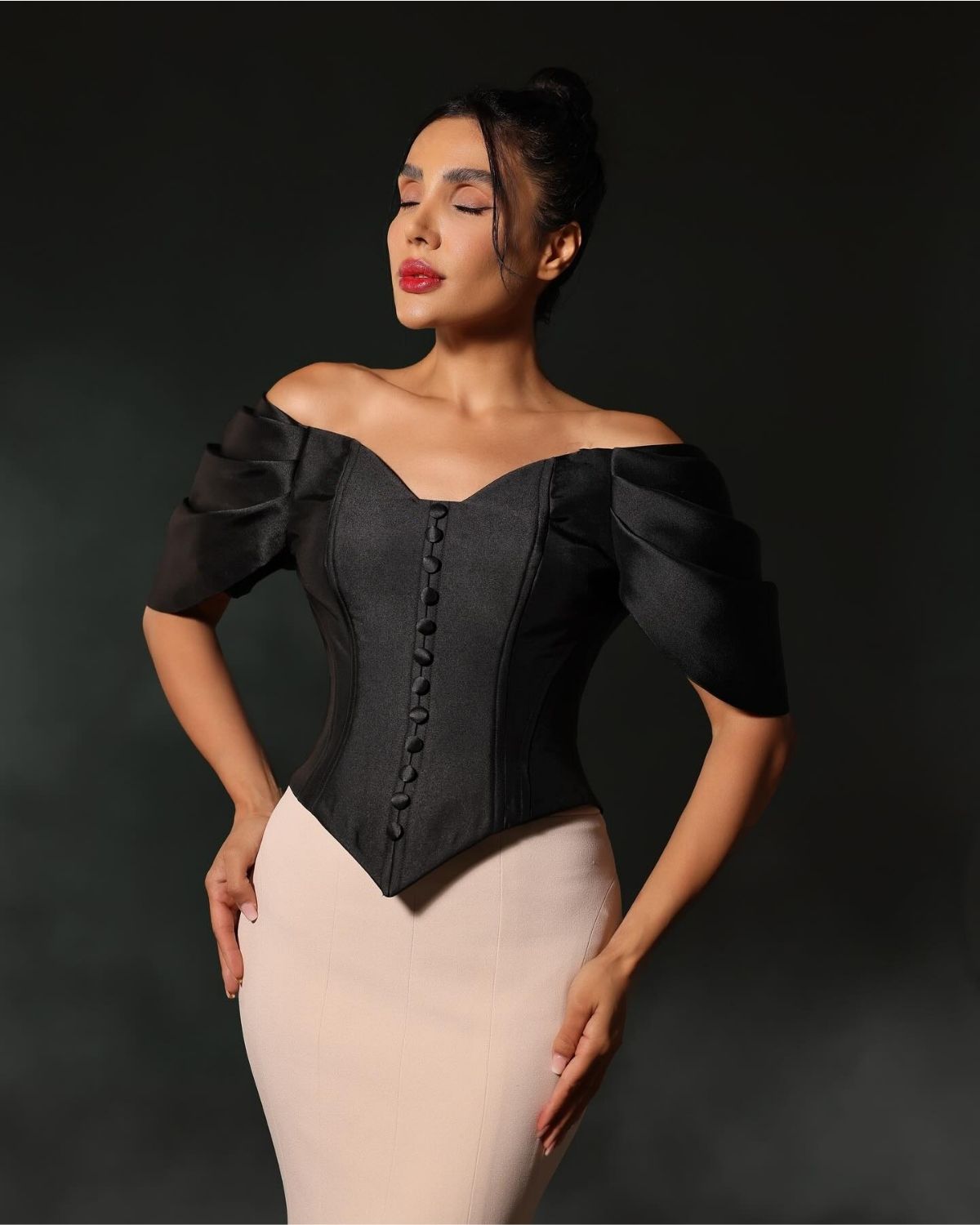 Black corset with Fawn bodycon skirt set