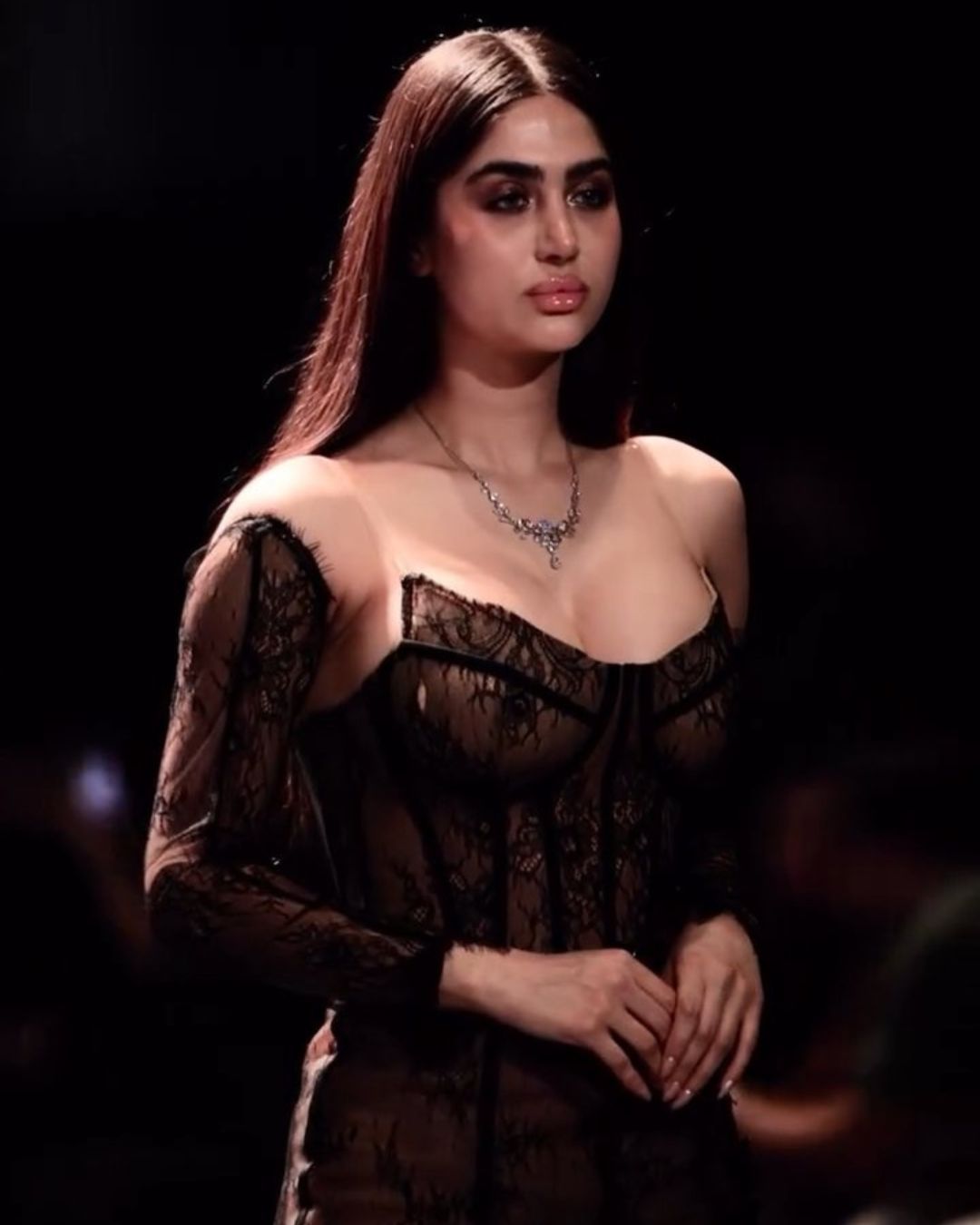 Black and brown corset style mesh bodycon gown