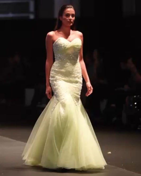 Light green embroidered off shoulder bodycon gown