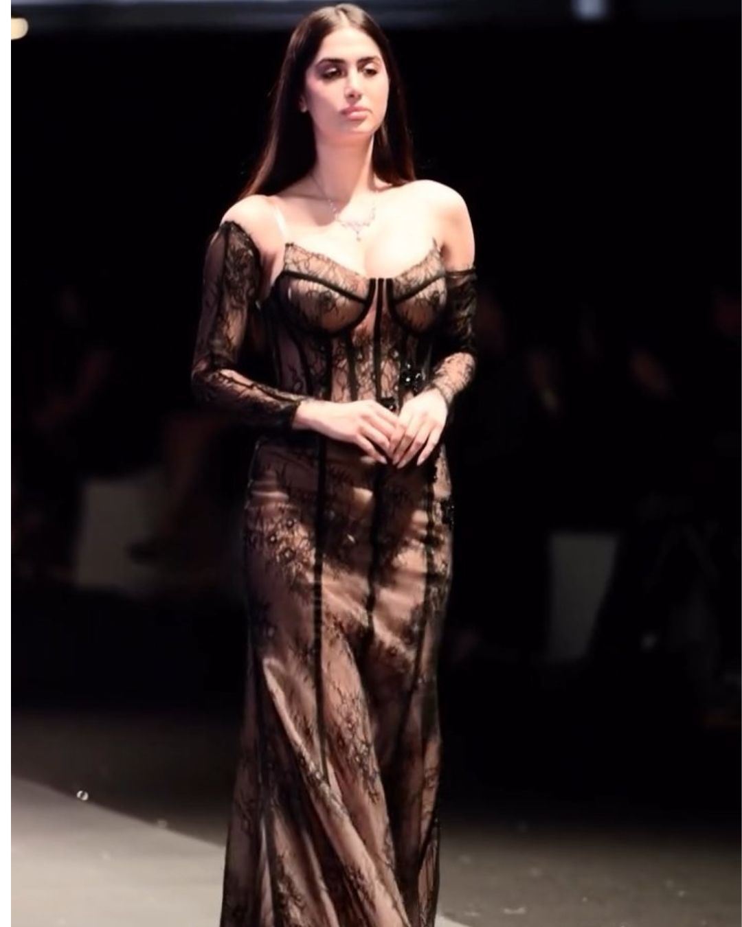 Black and brown corset style mesh bodycon gown