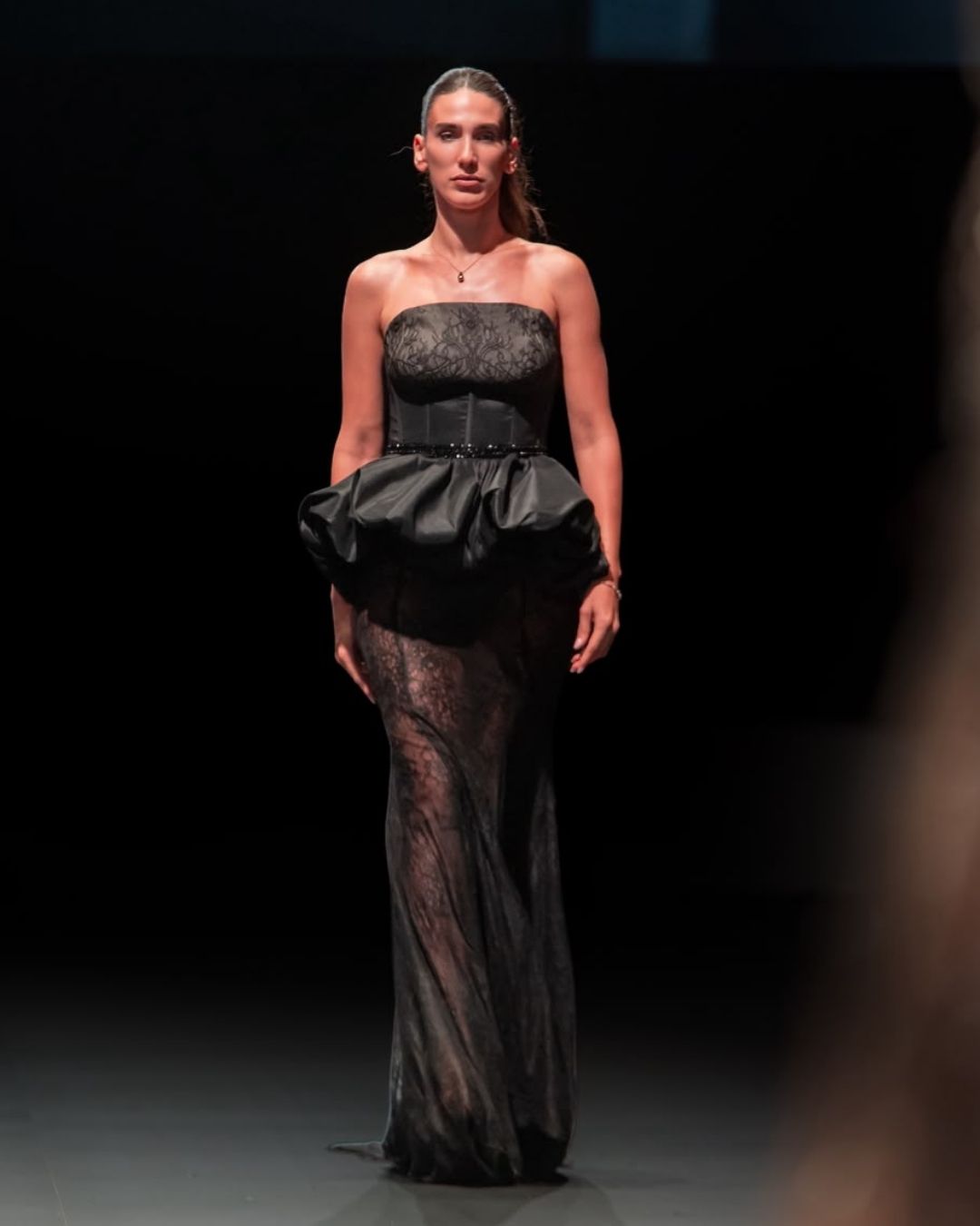 Black off shoulder embroidered corset lace gown